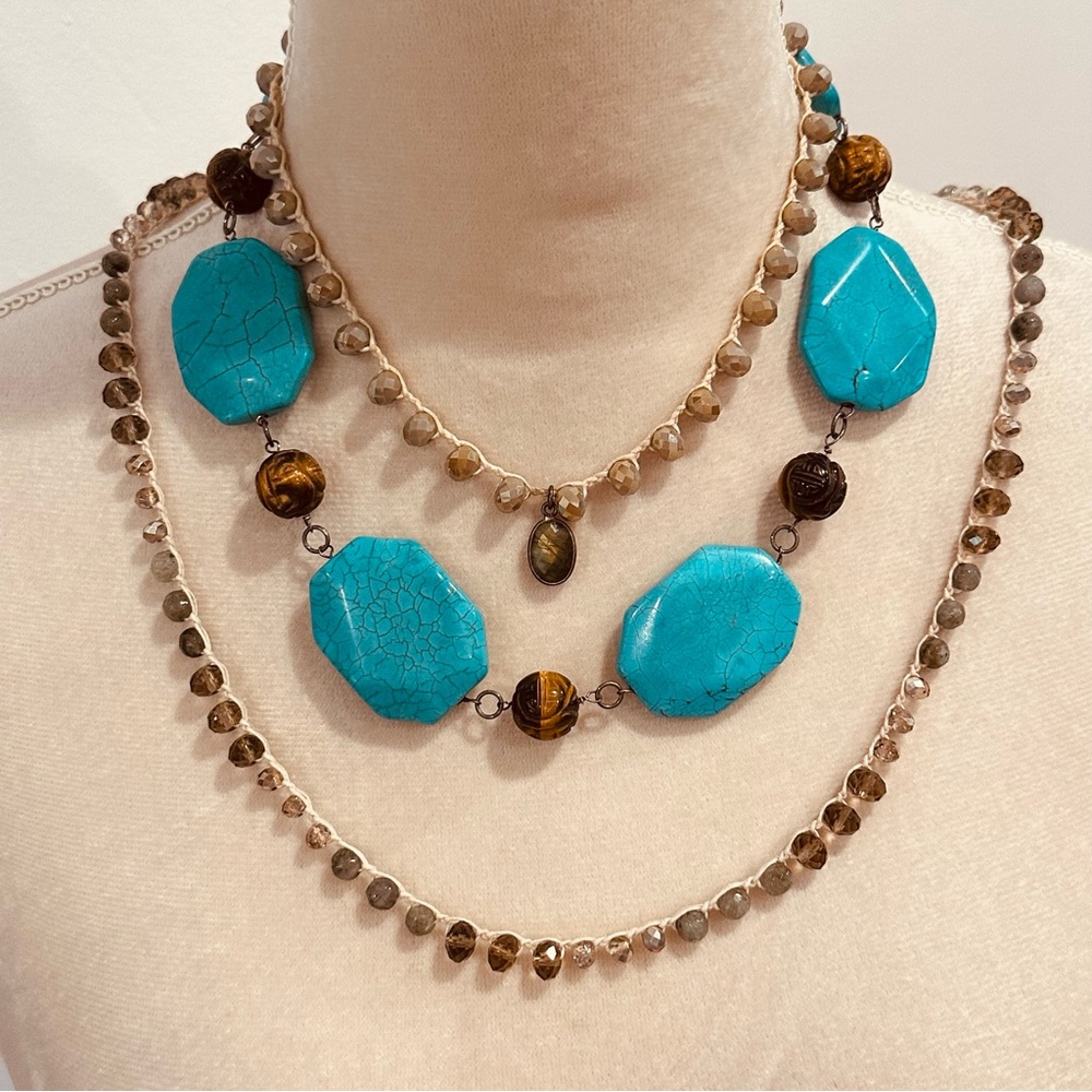 Cowgirl Chic Chunky Turquoise Stone and Brown Beaded Statement Necklace